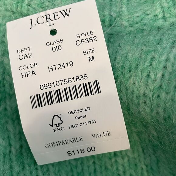 NWT J. Crew fuzz puff sleeve Green sweater size M Alpaca Blend - Picture 9 of 10